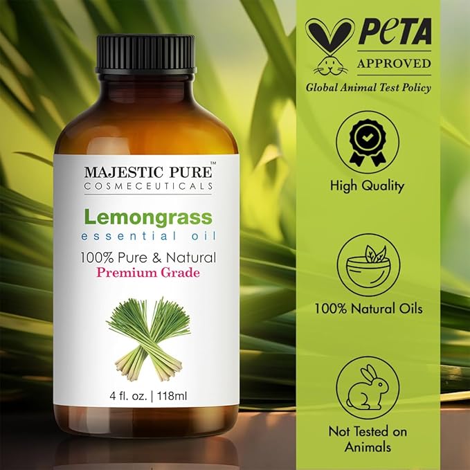 Majestic Pure Lemongrass Essential Oil with Glass Dropper - Huge 4 Fl Oz - 100% Pure and Natural Lemongrass Oil - Premium Grade Essential Oils for Diffuser, Aromatherapy, Soap and Candle Making-Ruum Studio Home