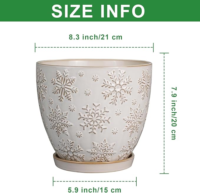 Ceramic Planter 8 Inch Plant Pot with Drainage Hole and Saucer Ceramic Pots for Indoor Plants Outdoor Large Flower Pot for Home Decor White-Ruum Studio Home