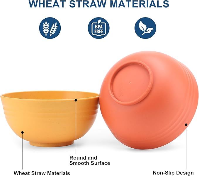 HOTEC 20-Pack Unbreakable Kitchen Plastic Wheat Straw Dinnerware Set – BPA-Free Plates, Bowls & Cups | Lightweight, Microwave & Dishwasher Safe | Multicolor Reusable Tableware for Home & Outdoor Use-Ruum Studio Home