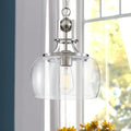 WUZUPS Chandelier Rustic Farmhouse Industrial Round Ceiling Pendant LED Light Fixture with Clear Glass Shades for Dining Room Kitchen Island Foyer Entryway, H 13" x W 10", E26 Base, Brushed Nickel-Ruum Studio Home