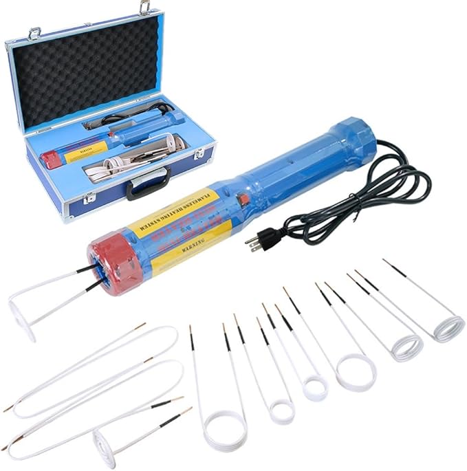 Generic Magnetic Induction Heater, Flameless Bolt Removal Tool, Handhled Induction Heater Kit with 8 Coils & 2 Copper Wires, 1100W Rusty Bolt Removing Tool (Upgraded Rotary Type), Blue-Ruum Studio Home