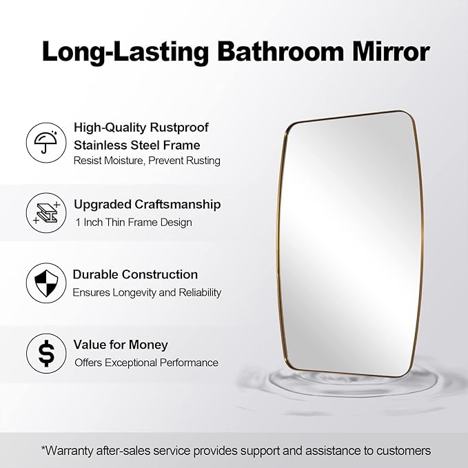 ANDY STAR 30x36” Gold Bathroom Mirror, Oblong Brass Mirror with Stainless Steel Metal Frame, Brushed Gold Oval Vanity Mirror for Over Sink, Modern Anti Rust Wall Mounted-Ruum Studio Home