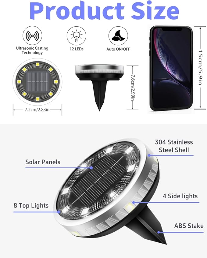 Solar Ground Lights Outdoor 26 Pack Waterproof, Upgraded Solar Garden Lights with 4 Side Light, Stainless Steel Solar Powered Disc Landscape Light for Walkway Pathway Lawn Yard Patio Deck-Cool White-Ruum Studio Home