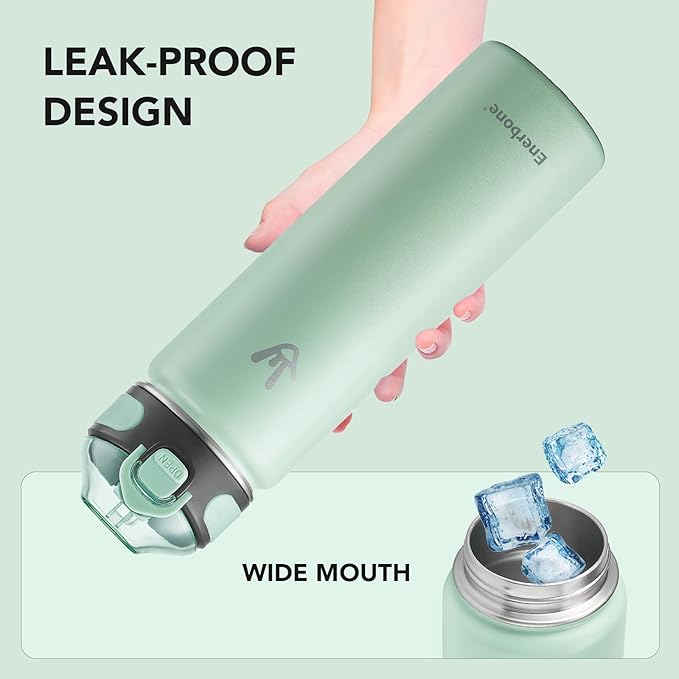 Enerbone 24 oz Insulated Water Bottle, Stainless Steel Bottle with Carrying Strap, Double-Wall Vacuum Insulation Design, Leakproof Sports Bottle with Straw, Keep Drinks Cold or Hot for Hours-Ruum Studio Home