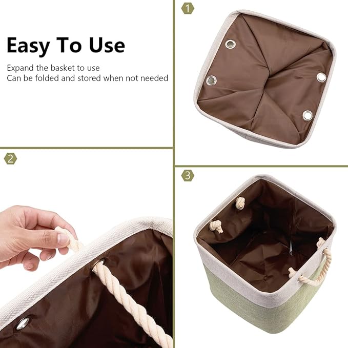 i BKGOO 3Pack Large Foldable Storage Bins，Collapsible Sturdy Cationic Fabric Organizing Storage Basket Cube with Cotton Handles for Home Office Shelf Clothes Toys Beige-Green 13×13×13 inch-Ruum Studio Home