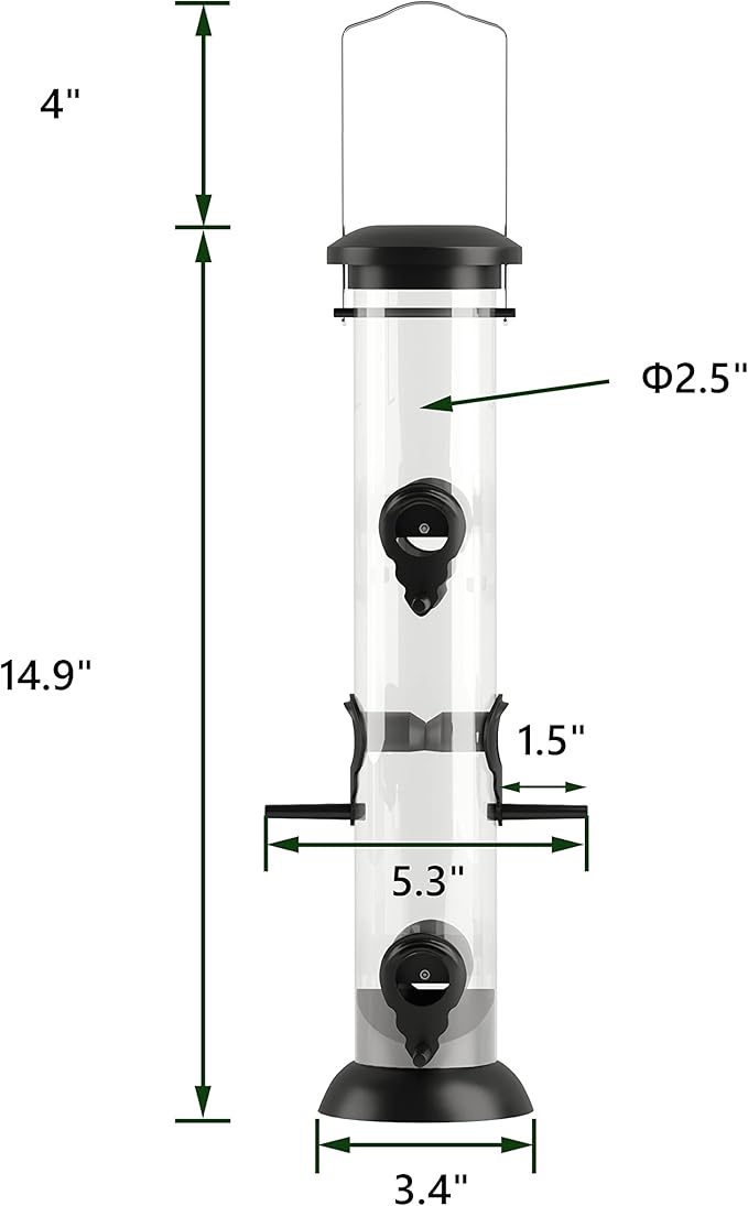 Bird Feeder Premium Hard Plastic for Wild Bird Feeders for Outdoors, Tube Bird Feeders for Outdoors Hanging,14 Inch 6 Port Black, Pack of 1-Ruum Studio Home