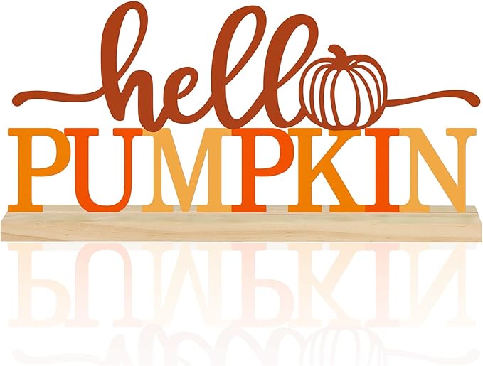 COCHIE Metal Hello Pumpkin Sign, Orange Fall Decorations for Home, Office, Shelf, Mantel, Indoor, Autumn Pumpkin Decoration, Hello Fall Decor (Autumn A)-Ruum Studio Home