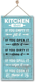 Hanging Kitchen Rules Wood Decor Sign, Rustic Kitchen Wooden Signs, Printed Wood Wall Art Sign, Kitchen Door Rules Rustic Sign, Hanging Wood Sign Kitchen Decor, Funny Farmhouse Kitchen Wall Décor G1-Ruum Studio Home