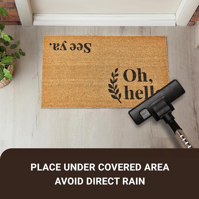 KANKUN Coco Coir Door Mat with Heavy Duty Backing, Welcome Doormat (17" x 30"), Doormat Entrance (Oh Hello)-Ruum Studio Home