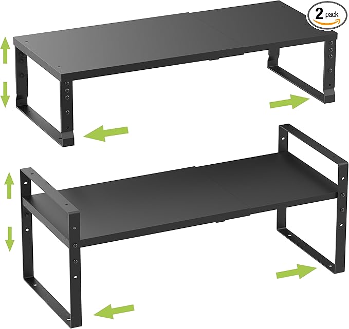 Expandable,Stackable Spice Rack,Seasoning Organizer and Storage,Spices Jar Racks for Cabinet,Countertop, Metal Pantry, Cupboard,Laundry Storages,Heavy Duty(2 Packs/Large/Black)-Ruum Studio Home