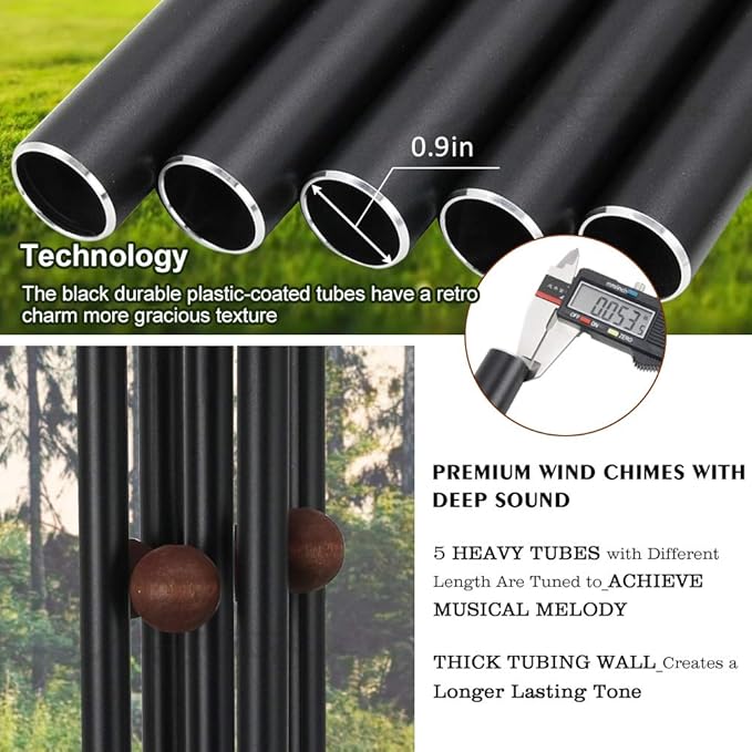 Astarin Wind Chimes Outdoor Deep Tone, Memorial Wind Chimes Outdoor, Gifts for Housewarming/ Mother Day/ Christmas, Outdoor Decor for Patio, Garden, Yard, Home (36 Inch Black Wind Chime)-Ruum Studio Home