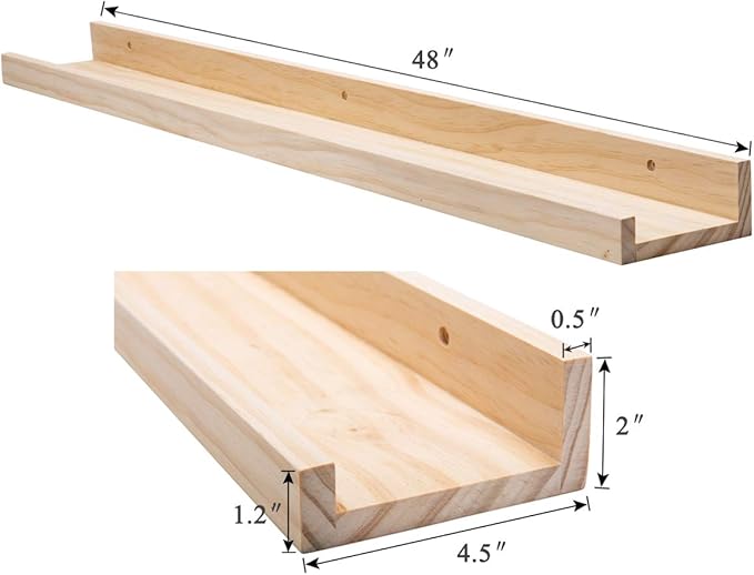 AZSKY Picture Ledge Long Floating Wall Shelf 48 Inch Photo Ledge Display Floating Shelves Wall Mounted Shelves Home Decor Nursery Bookshelf Natural Wood Set of 2-Ruum Studio Home