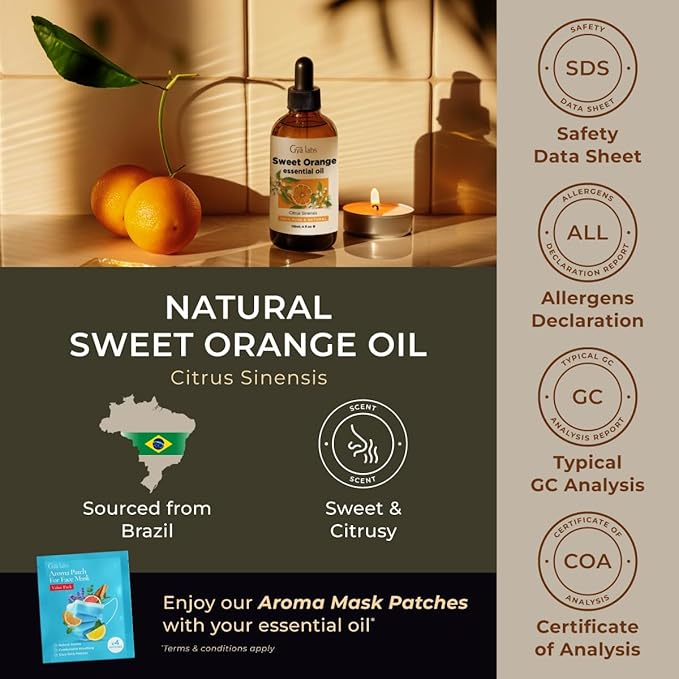 Gya Labs Orange Essential Oil for Diffuser & Skin - Huge 4 Fl Oz - 100% Pure Natural Sweet Orange Oil for Massage, Face, Cleaning & Candle Making Scent-Ruum Studio Home