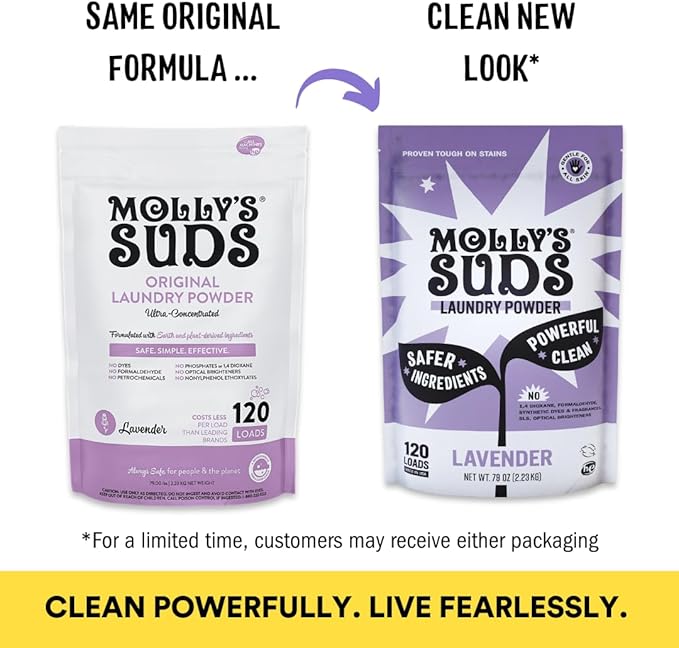 Molly's Suds Original Laundry Detergent Powder | Clean Laundry Detergent Powder for Sensitive Skin | Simple, Effective Ingredients, Stain Fighting | 120 Loads (Lavender)-Ruum Studio Home