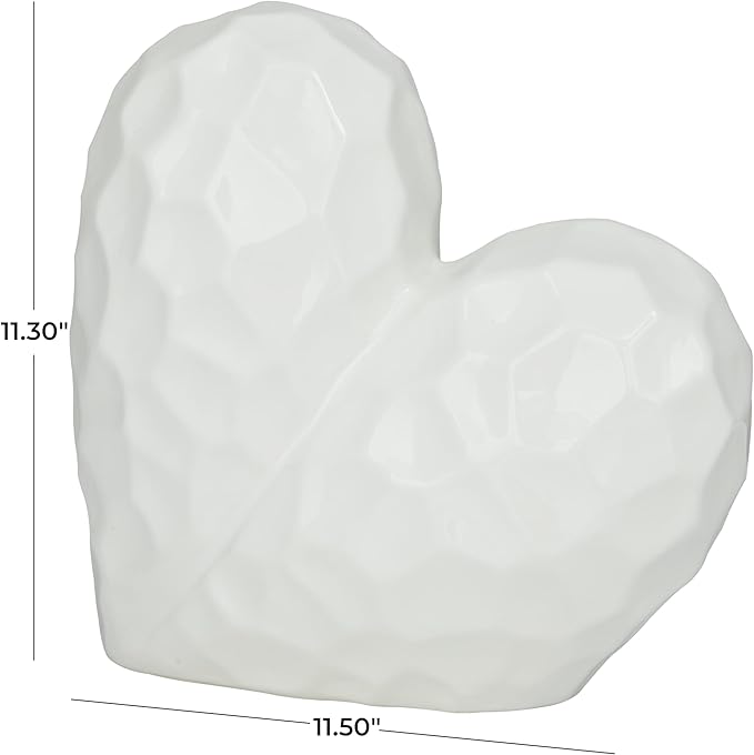 Deco 79 Porcelain Ceramic Heart Decorative Sculpture Dimensional Angled Origami Inspired Home Decor Statue, Accent Figurine 12" x 6" x 11", White-Ruum Studio Home