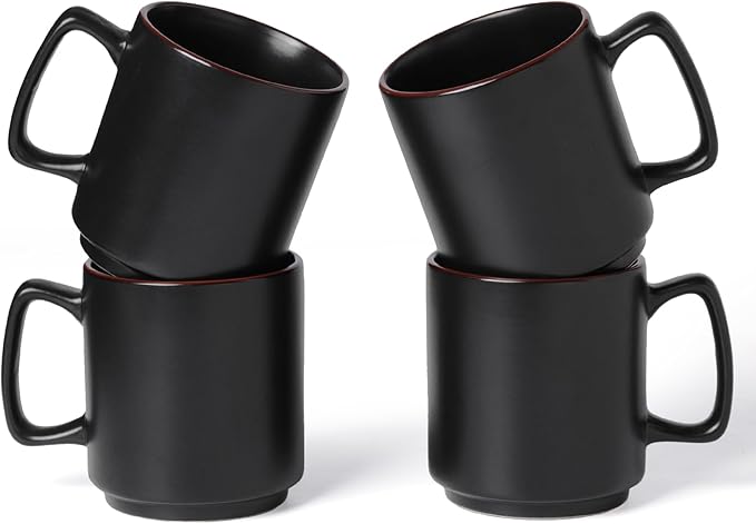 famiware Coffee Mugs Set of 4, Nebula 14oz Coffee Mugs, Ceramic Cup Set with Handle for Latte, Tea, Milk, Cappuccino, Cocoa, Matte Black-Ruum Studio Home