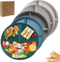 9" Unbreakable Divided Plates Set of 5, Wheat Straw Plate Reusable Dinnerware Portion Control Plate, Round Bariatric Plastic Plate for Kids Adults, BPA-free, Dishwasher Safe-Ruum Studio Home