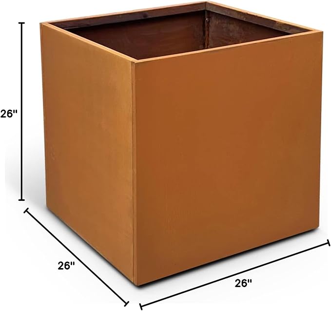 Corten Steel Planter Box Metal Square Planters Steel Large Planter Outdoor Tall Plant Durable Antique Detached for Commercial Residential Patio Deck and Backyard 26 Inch-Ruum Studio Home