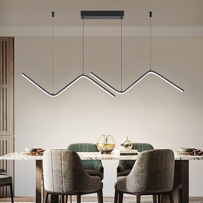 LED Modern Linear Pendant Lights, Dimmable LED Hanging Chandelier Fit Dining Room Kitchen Island, 3000K-6000K with Remote Contro Bright Light Fixture (Black, 47.2IN)-Ruum Studio Home