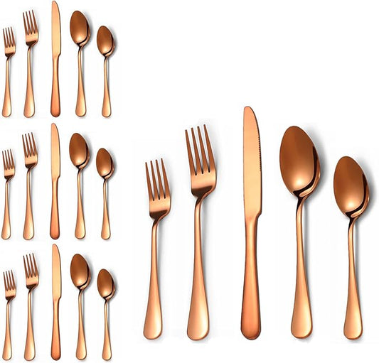 20 Pcs Rose Gold Silverware Set for 4, Food Grade Stainless Steel Flatware Set, Eating Utensils Sets Include Fork/Knife/Spoon,Home Kitchen Tableware Set, Reusable Cutlery Set, Dishwasher Safe-Ruum Studio Home