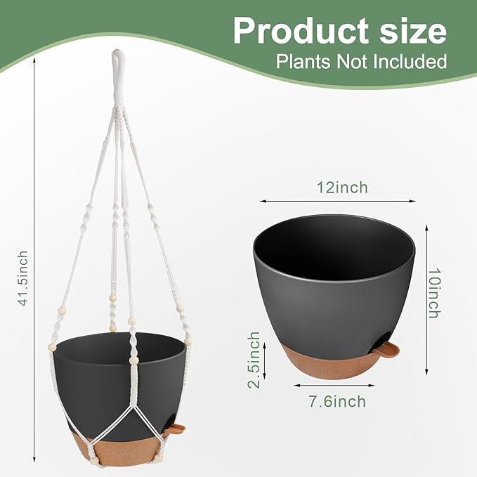 41.5 Inch Macrame Plant Hanger Indoor Outdoor with 12 Inch Flower Pot, Hanging Planter for Plants Holder with Wood Beads for Boho Home Decor (Ivory+Black)-Ruum Studio Home
