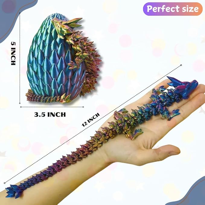 3PCS 3D Printed 12” Articulated Crystal Dragon Inside 5.1” Egg – Fantasy Collectible, Fidget Toy & Stocking Easter Basket Stuffers for Home & Office Decor (3PCS-Egg)-Ruum Studio Home