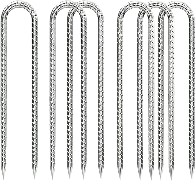 Ground-Stakes-Heavy-Duty-12 inch, U-Hook Rebar Stakes Galvanized Anti-Rust 6pcs Garden Stakes Metal Ground Anchors for Garden Dog Fence Chicken Coop Tent Trampoline Accessories Deer Fence-Ruum Studio Home