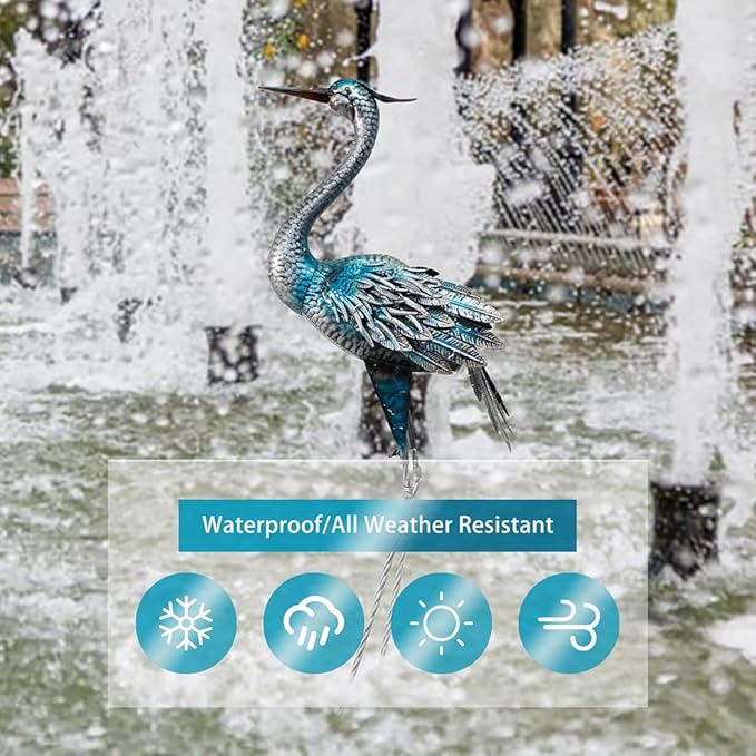 Crane Outdoor Decor Statue, Blue Heron Garden Statue Metal Yard Art Outdoor Decoy, Garden Sculptures & Statues for Yard/Lawn/Pond/Outdoor Decoration, 1Pc-Ruum Studio Home