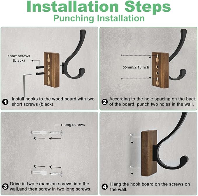 Wood Wall Hooks for Hanging - 4 Pack Hooks Wall Mounted, Wooden Rustic Farmhouse Heavy Duty Towel Hooks, Hooks for Coats, Towel, Hat, Keys, Purse, Bag and Robe-Ruum Studio Home