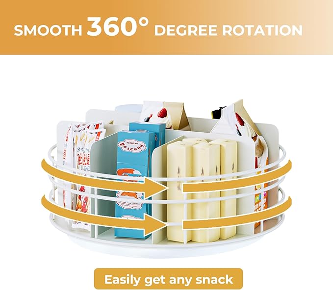 Snack Organizer - Versatile Snack Storage, Lazy Susan with Convenient Grab-and-Go Design, Metal Snack Holder for Home, Office, Breakroom, 10.85" L x 10.85" W x 5" H (White)-Ruum Studio Home