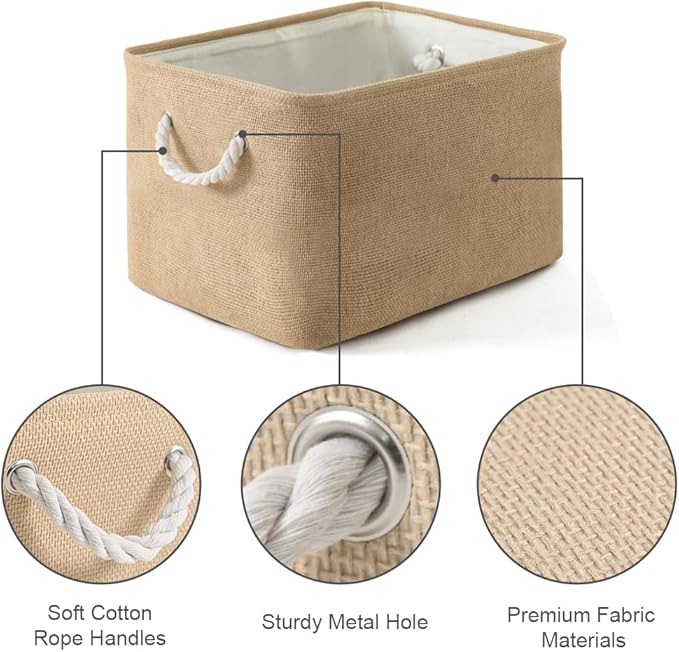 Organization and Storage Basket for Organizing - 17X15X12 inch 2 Pack Collapsible Baskets for Shelves, Fabric Storage Cubes with Rope, Storage Box for Cloth Decorative Gift (Beige)-Ruum Studio Home