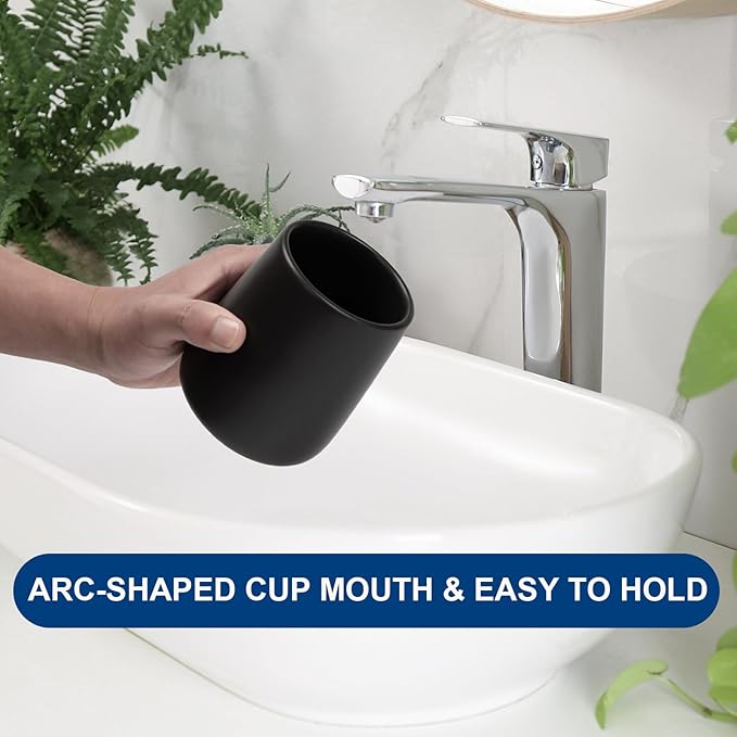 Bathroom Tumbler Cup Ceramic 2Pcs 13.5oz Reusable Toothbrush Cup 400ml, Toothbrush Holder Adequate for Your Bathroom (Black Brown)-Ruum Studio Home