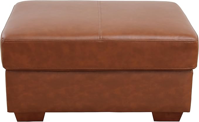 Ottoman Rectangular Storage Ottoman Bench, Genuine Cow Leather Footrest, Coffee Table, Stool Footstool with Hinged Lid for Living Room, Bedroom, Entryway, Brown, 36.5"x28"x18.5"-Ruum Studio Home