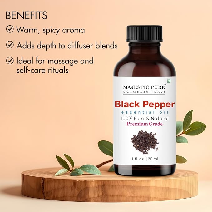 Majestic Pure Black Pepper Essential Oil with Glass Dropper - 1 Fl Oz - 100% Pure and Natural Black Pepper Oil - Premium Grade Essential Oils for Diffuser, Aromatherapy, Soap and Candle Making-Ruum Studio Home