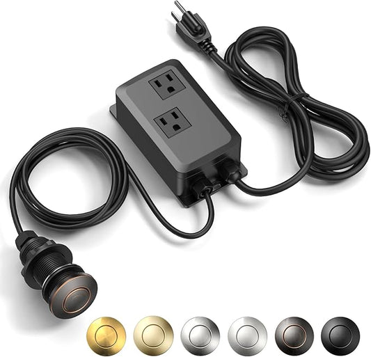 Garbage Disposal Air Switch Kit -Professional- Dual Outlet, Sink Top Waste Disposer On/Off, Garbage Disposal Button, Brass Made Cover, UL Listed-Ruum Studio Home