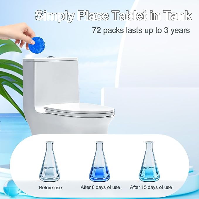 KIISIISO Toilet Bowl Cleaners Tablet 72 PACK, Automatic Toilet Cleaners for Deodorizing & Descaling, Long-Lasting Toilet Bowl Cleaner Tablets with Sustained-Release Technology Against Tough Stains-Ruum Studio Home