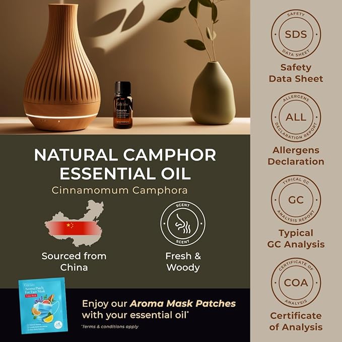 Gya Labs Camphor Oil - 0.34 Fl Oz - 100% Pure Natural Camphor Oil for Skin, Hair, DIY, Aromatherapy - Fresh Sharp & Slightly Woody & for Candle Making Scent-Ruum Studio Home