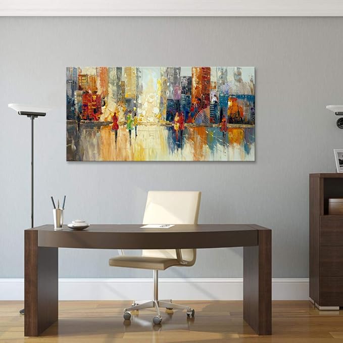Canvas Wall Art Abstract Cityscape Painting Modern New York City Artwork Lady Romantic Street Scenery Picture Home Office Decor-Ruum Studio Home