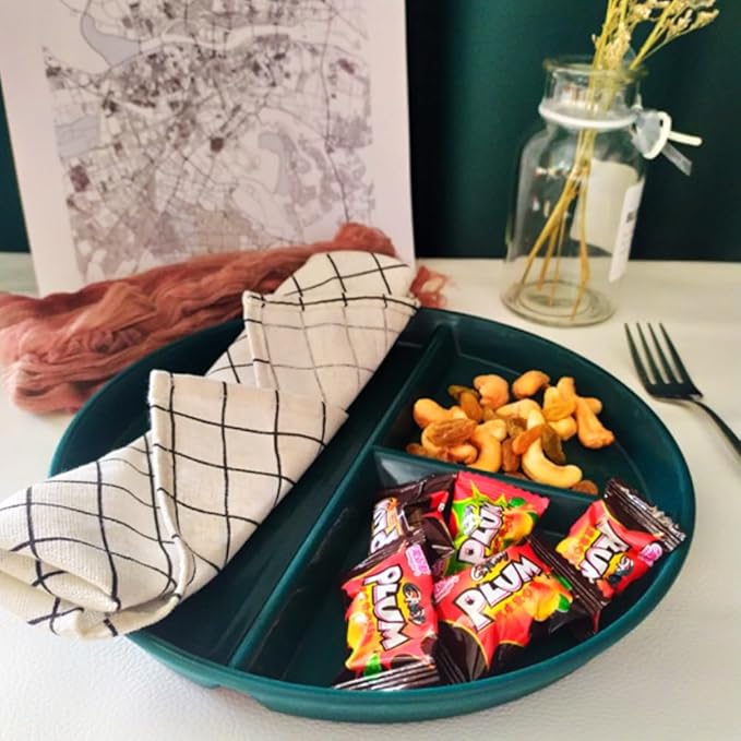 9" Unbreakable Divided Plates Set of 5, Wheat Straw Plate Reusable Dinnerware Portion Control Plate, Round Bariatric Plastic Plate for Kids Adults, BPA-free, Dishwasher Safe-Ruum Studio Home