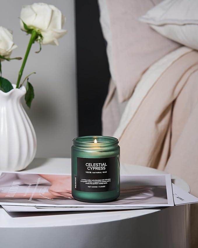 M&SENSE Celestial Cypress Scented Soy Jar Candles, Best Smelling Cedarwood Cardamom Scented Candles 7.05oz 50 Hour Long Lasting Burn, Non Toxic Natural Woody Scent Gifts for Men Women-Ruum Studio Home