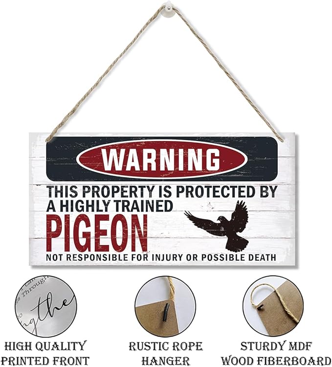 Warning Sign, Pigeon Warning Wood Plaque Sign, Funny Door Signs, Decorative Wood Hanging Suspension Plaque, Farmhouse Wooden Wall Decor, Outdoor Hanging Wooden Signs-Ruum Studio Home