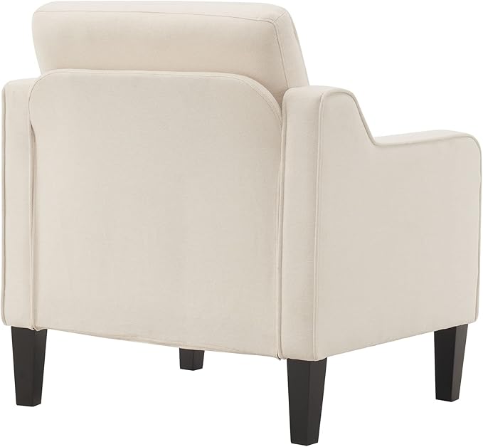 VINGLI Mid Century Modern Accent Chair, Beige Fabric Accent Chairs for Living Room Upholstered Armchair Sofa with Scooped Arms for Bedroom, Apartment, Studio, Office, Waiting Room-Ruum Studio Home