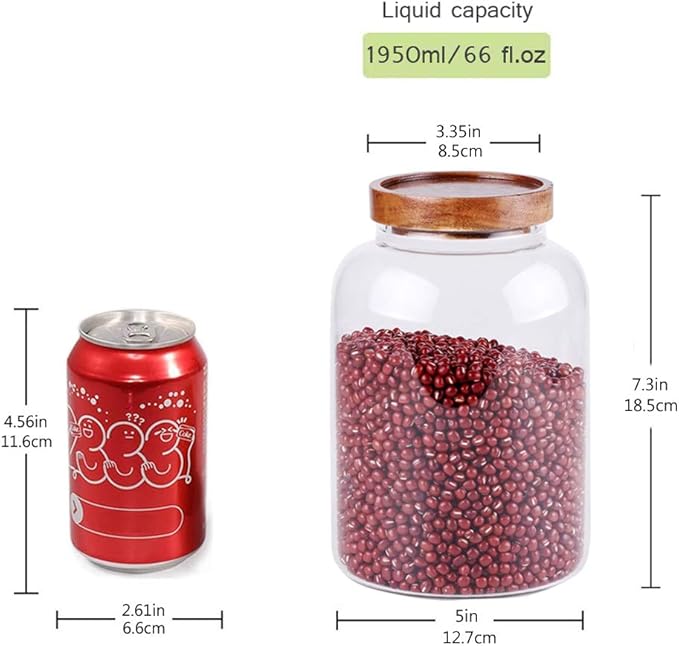 Large Glass Food Canisters, 66 FL OZ(1950ml) Kitchen Serving Stoarge Container with Airtight Acacia Lids, Cereal Dispenser Jars for Spaghetti Pasta, Powder, Spice, Tea, Coffee(7.6inch high)-Ruum Studio Home