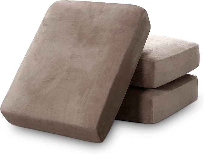 PrinceDeco Velvet Stretch Couch Cushion Cover Soft Cushion Slipcover for Chair Loveseat Sofa Furniture Protector Seat Cushion Sofa Cover (Each Width Up to 29.5", Taupe)-Ruum Studio Home