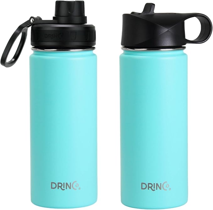 DRINCO Stainless Steel Water Bottle Spout Lid Vacuum Insulated Double Wall Water Bottle Wide Mouth (40oz 32oz 22oz 18oz 14oz) Leak Proof Keeps Cold or Hot (18 oz, 18oz Teal)-Ruum Studio Home