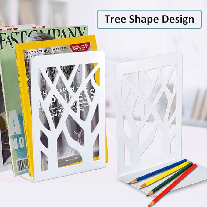 Book Ends, Bookends, Bookends for Shelves, Bookend, Book Ends for Heavy Books, White Metal Book Shelf Holder Home Decorative, Book Stoppers for Shelves, Bookend Supports 2 Pair-Ruum Studio Home