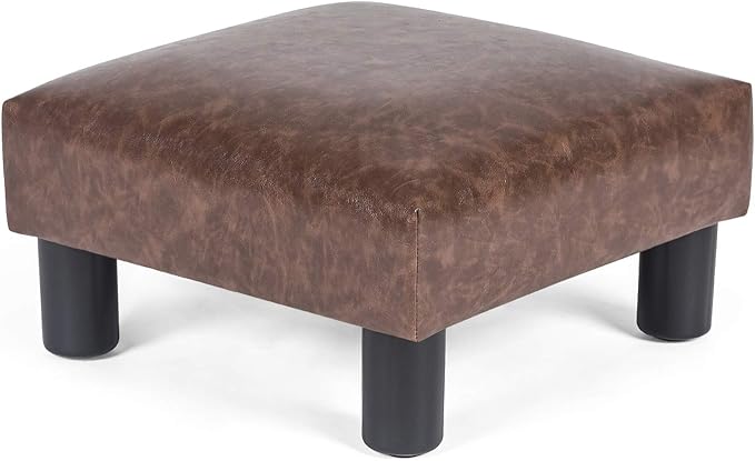 Joveco Small Footstool Ottoman Upholstered PU Leather Square Footrest Ottomans Small Foot Rest for Desk Couch Living Room Bedroom Office (Brown)-Ruum Studio Home