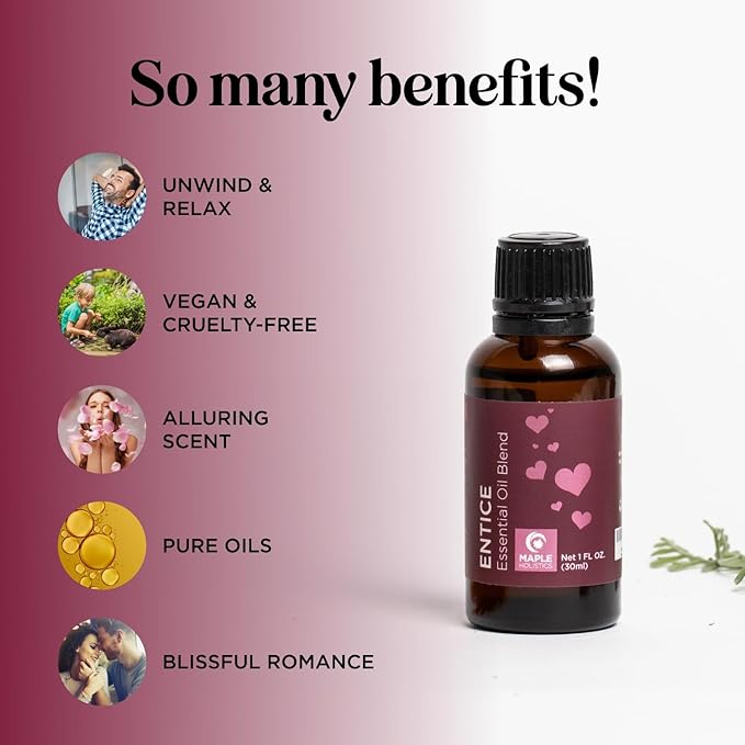 Entice Essential Oil Blend for Diffuser - Passionate Blend of Aromatherapy Oils for Couples with Lavender Palmarosa Clary Sage and Ylang-Ylang Essential Oil - Ignite The Romance Essential Oils Blend-Ruum Studio Home
