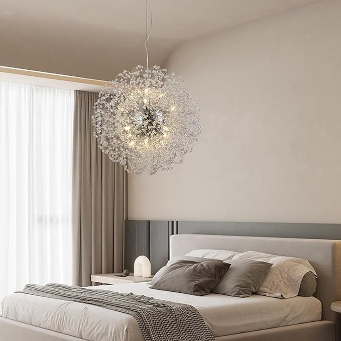 Dandelion Crystal Chandelier with Chrome, Modern Large Sputnik Hanging Lamp, Sunflower Beaded Pendant Light Fixtures High Ceiling for Living Room Bedroom Dining Room (Chrome 16Lights)-Ruum Studio Home