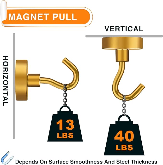 MIKEDE Magnetic Hooks Heavy Duty, 40 Lbs Magnet with Hooks for Cruise Cabins, Strong Magnets Neodymium for Hanging, Magnetic Wall Hooks for Refrigerator, Locker, Workplace(Yellow, 10 Pack)-Ruum Studio Home